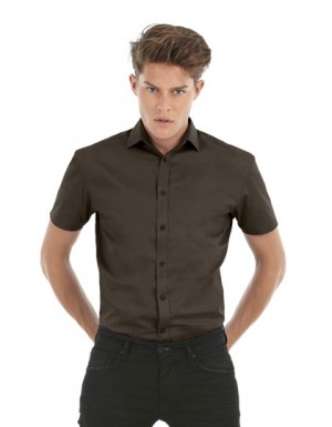 B+C Poplin Shirt Black Tie Short Sleeve